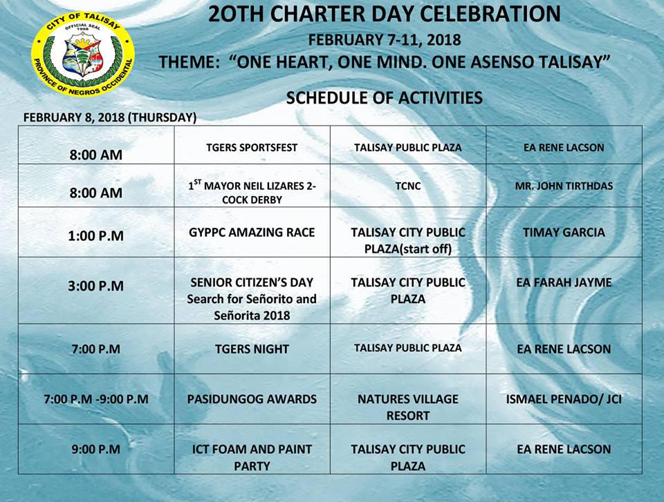 City Of Talisay 20th Pasidungog Festival Schedule Of Activities