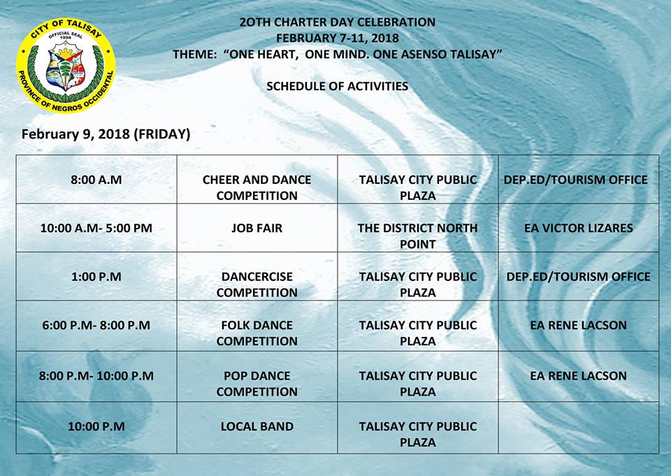 City Of Talisay 20th Pasidungog Festival Schedule Of Activities