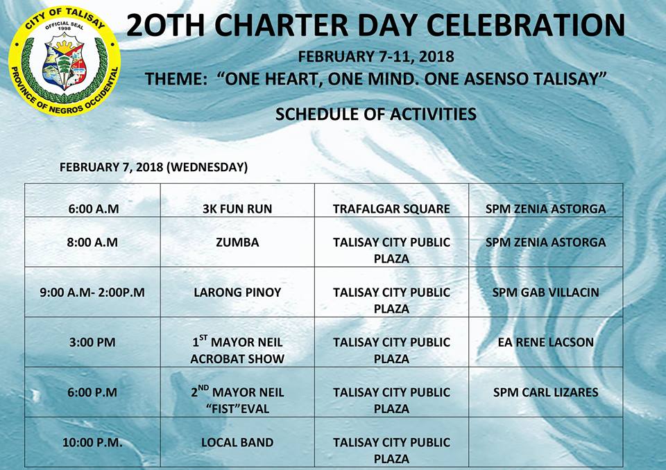 City Of Talisay 20th Pasidungog Festival Schedule Of Activities